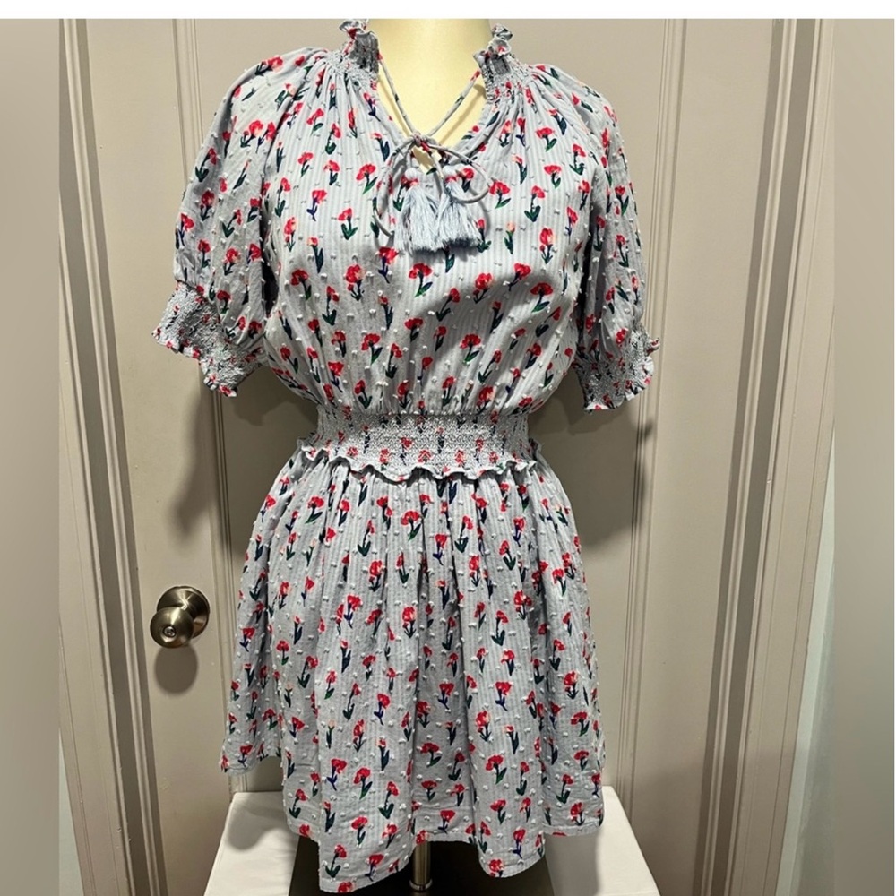 COPY - Lerida mini dress with dot texture mixed with floral print. Brand new